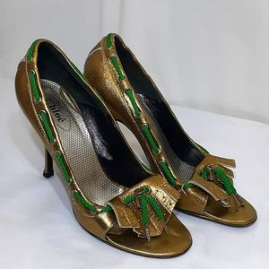 Chloe gold Fringe heels